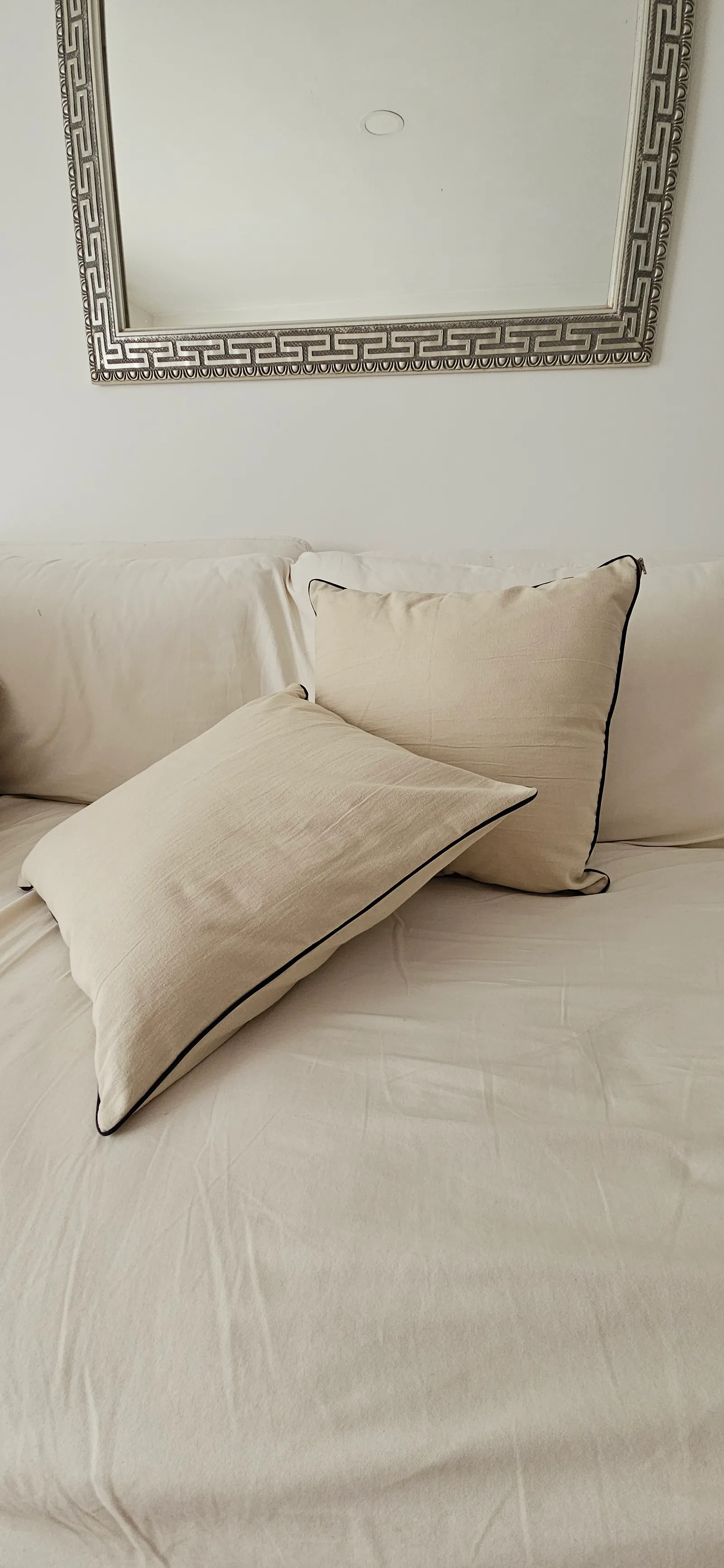 Almohadón lino beige/azul marino