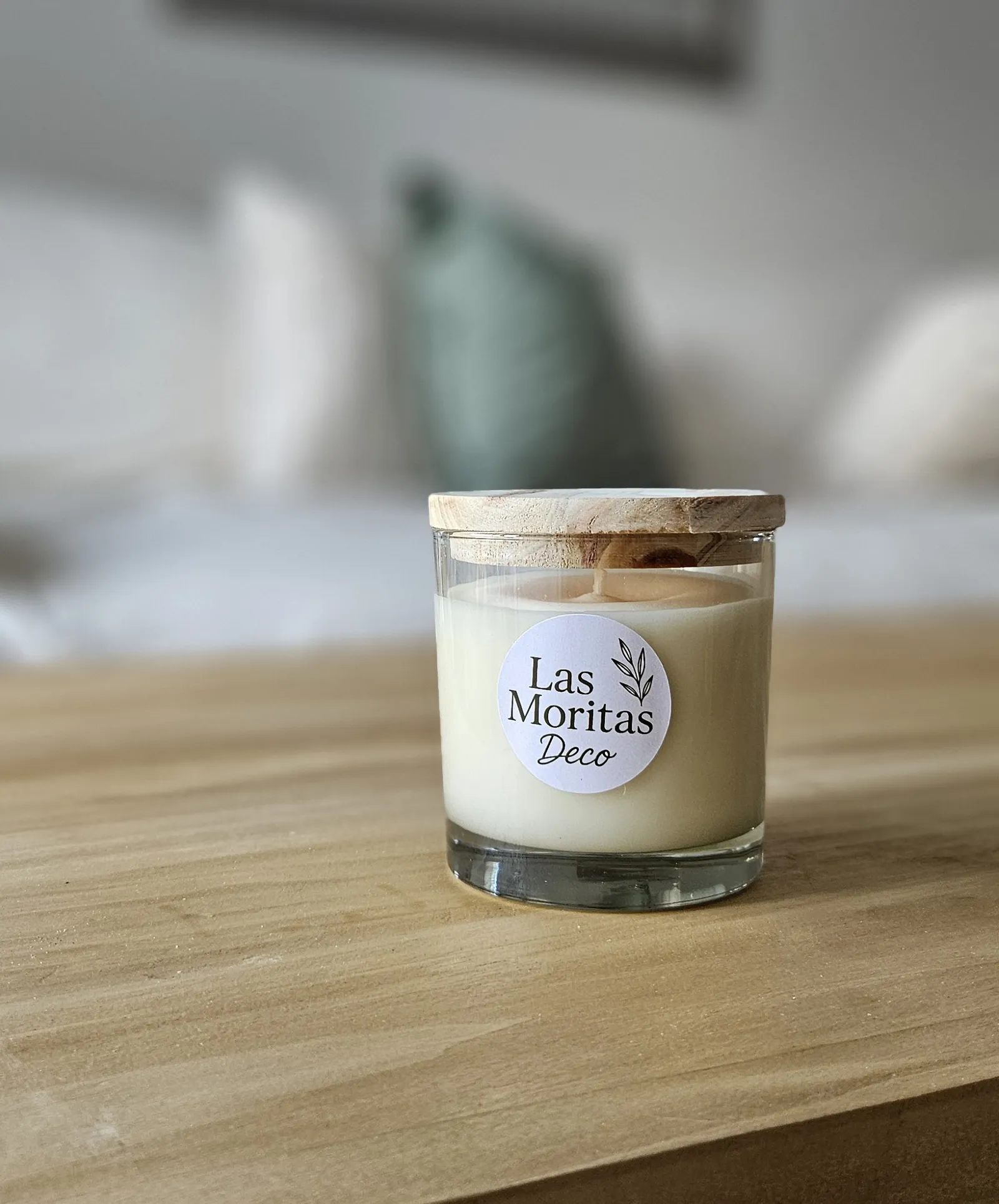 Vela de soja aromática con tapa de madera